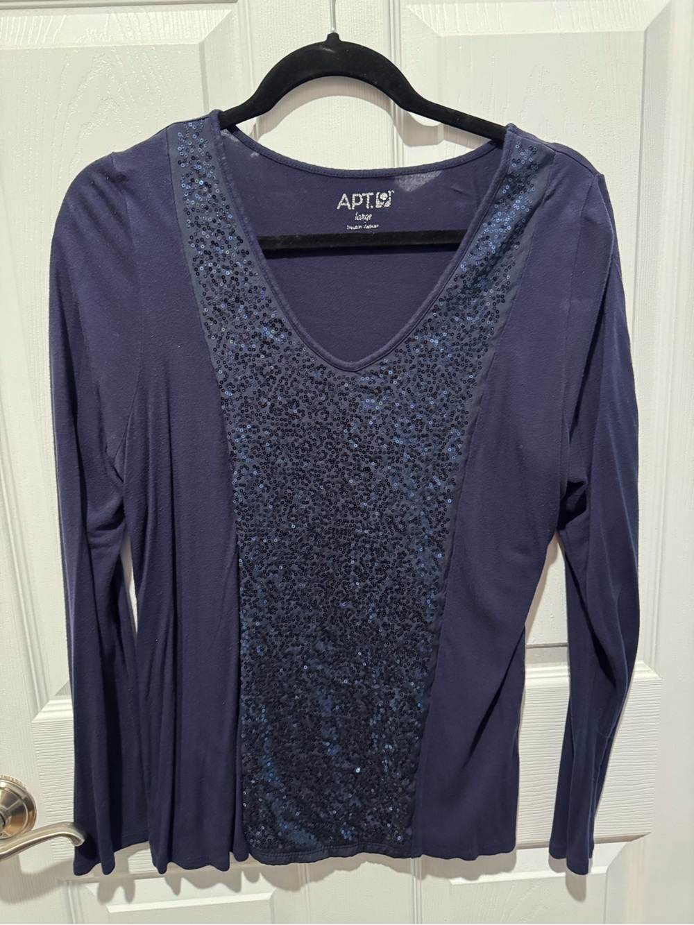 Apt. 9 Dark Blue Long Sleeves Knit Top Sequins